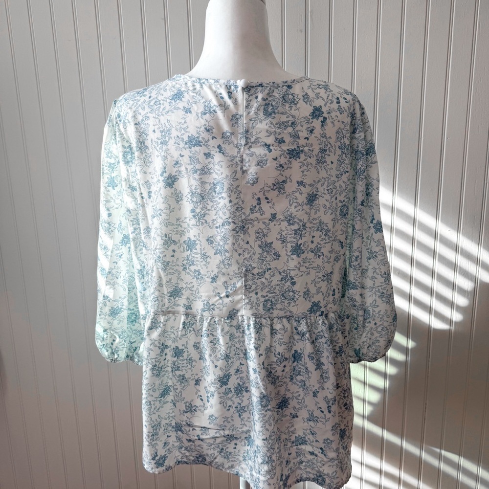 Floral Toile Women's Blouse Coastal Grandma Grandmillenial Coquette Top - Picture 5 of 5